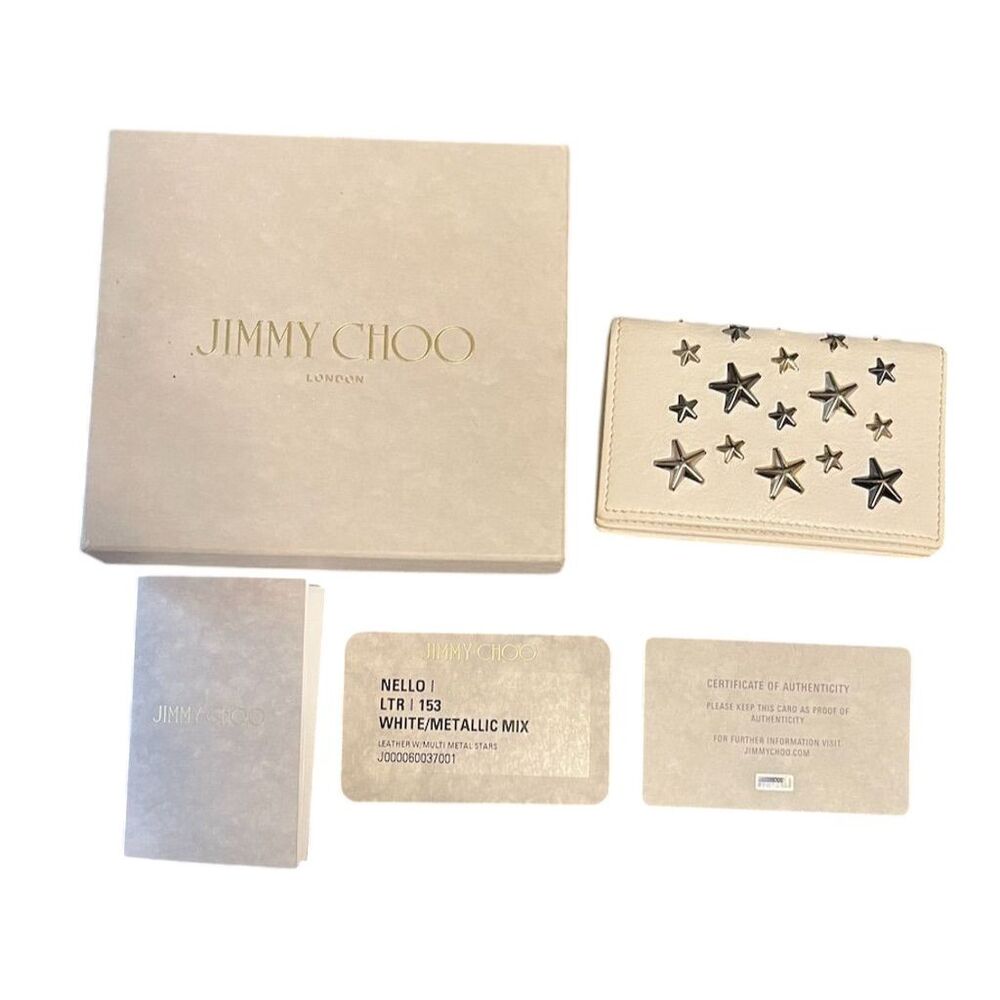 Jimmy Choo Unisex Cream Leather Star-Studded Card Wallet
